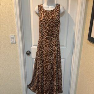 NWT Maxi Georgette High Neck Dress in Animal Print Leopard Chiffon